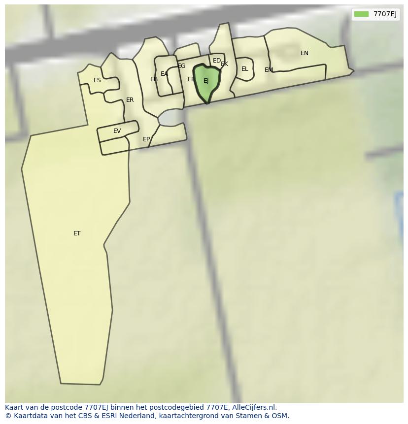 Afbeelding van het postcodegebied 7707 EJ op de kaart.