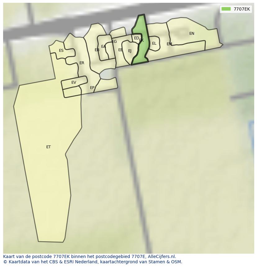 Afbeelding van het postcodegebied 7707 EK op de kaart.