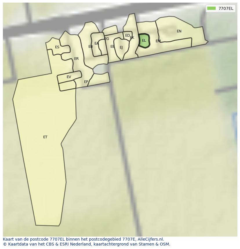 Afbeelding van het postcodegebied 7707 EL op de kaart.