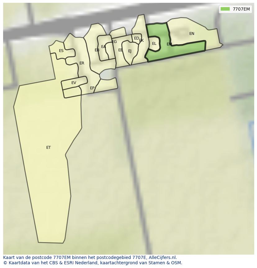 Afbeelding van het postcodegebied 7707 EM op de kaart.