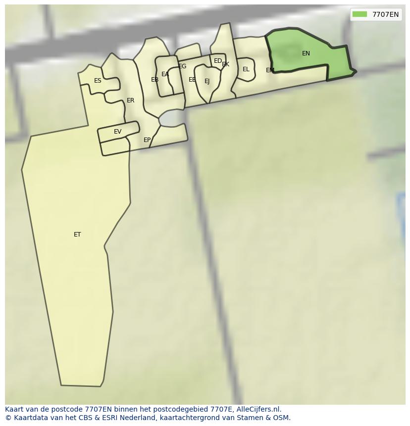 Afbeelding van het postcodegebied 7707 EN op de kaart.