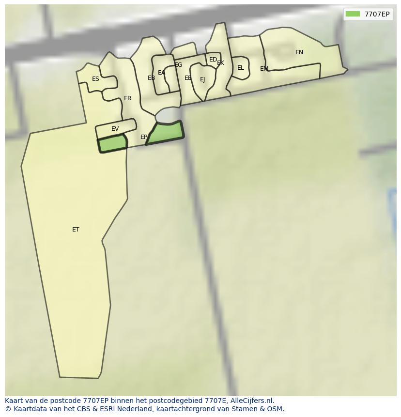 Afbeelding van het postcodegebied 7707 EP op de kaart.