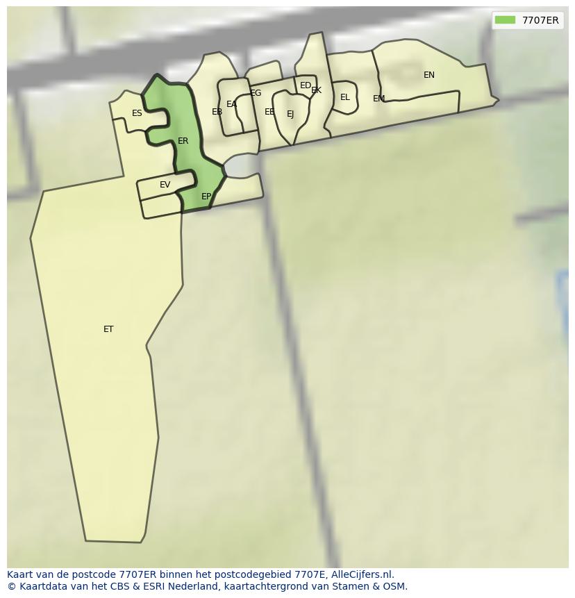 Afbeelding van het postcodegebied 7707 ER op de kaart.