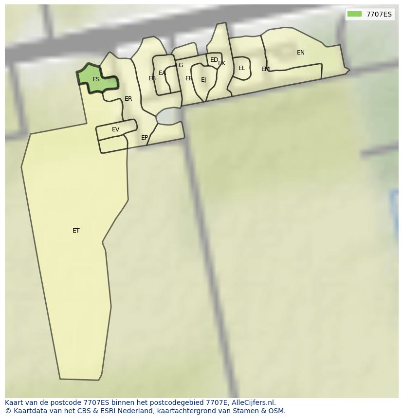 Afbeelding van het postcodegebied 7707 ES op de kaart.