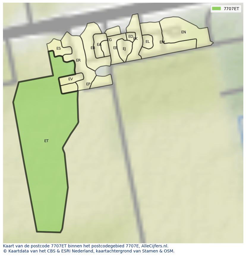 Afbeelding van het postcodegebied 7707 ET op de kaart.
