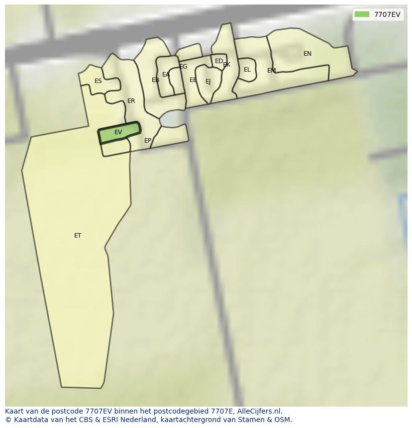 Afbeelding van het postcodegebied 7707 EV op de kaart.