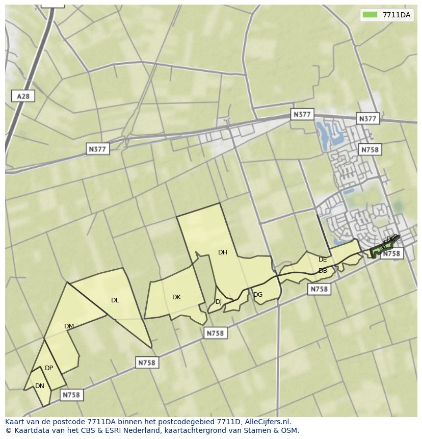 Afbeelding van het postcodegebied 7711 DA op de kaart.