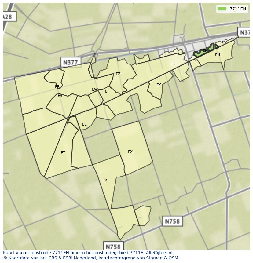 Afbeelding van het postcodegebied 7711 EN op de kaart.