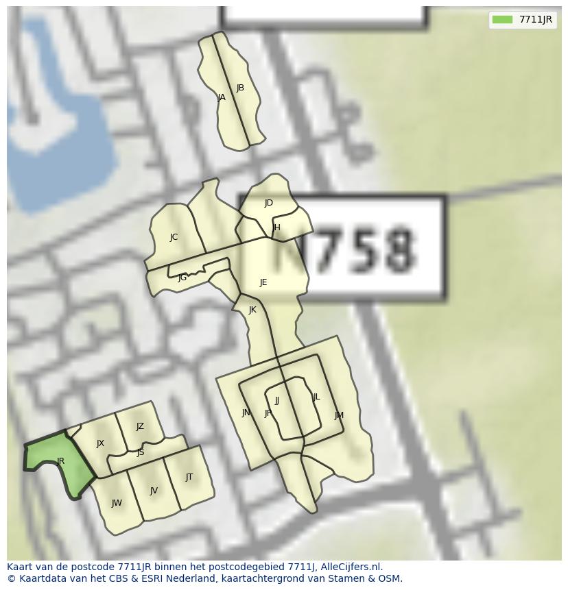 Afbeelding van het postcodegebied 7711 JR op de kaart.