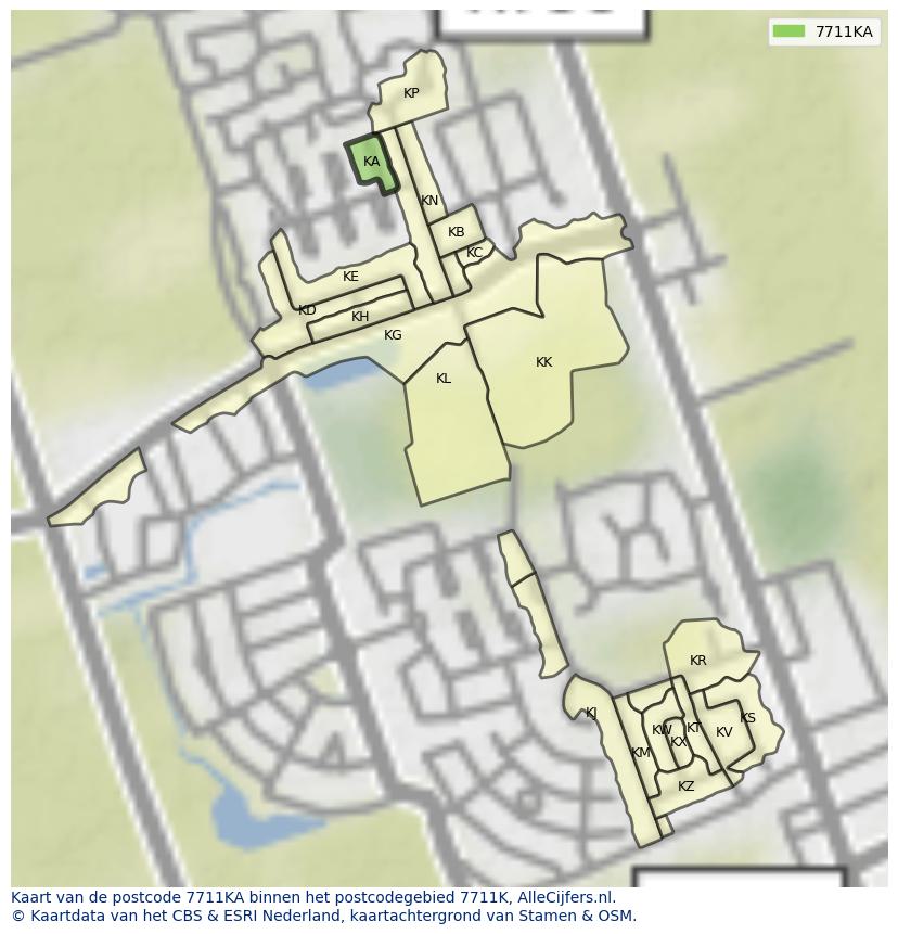 Afbeelding van het postcodegebied 7711 KA op de kaart.