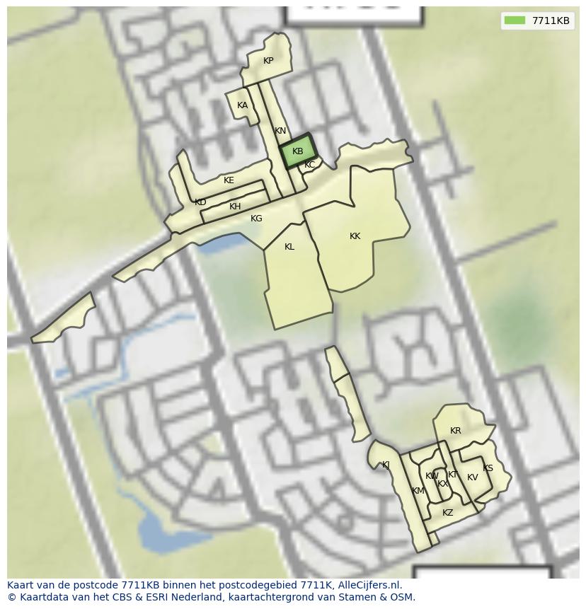 Afbeelding van het postcodegebied 7711 KB op de kaart.