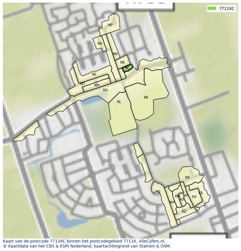 Afbeelding van het postcodegebied 7711 KC op de kaart.