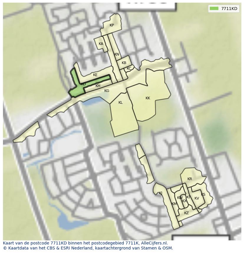 Afbeelding van het postcodegebied 7711 KD op de kaart.