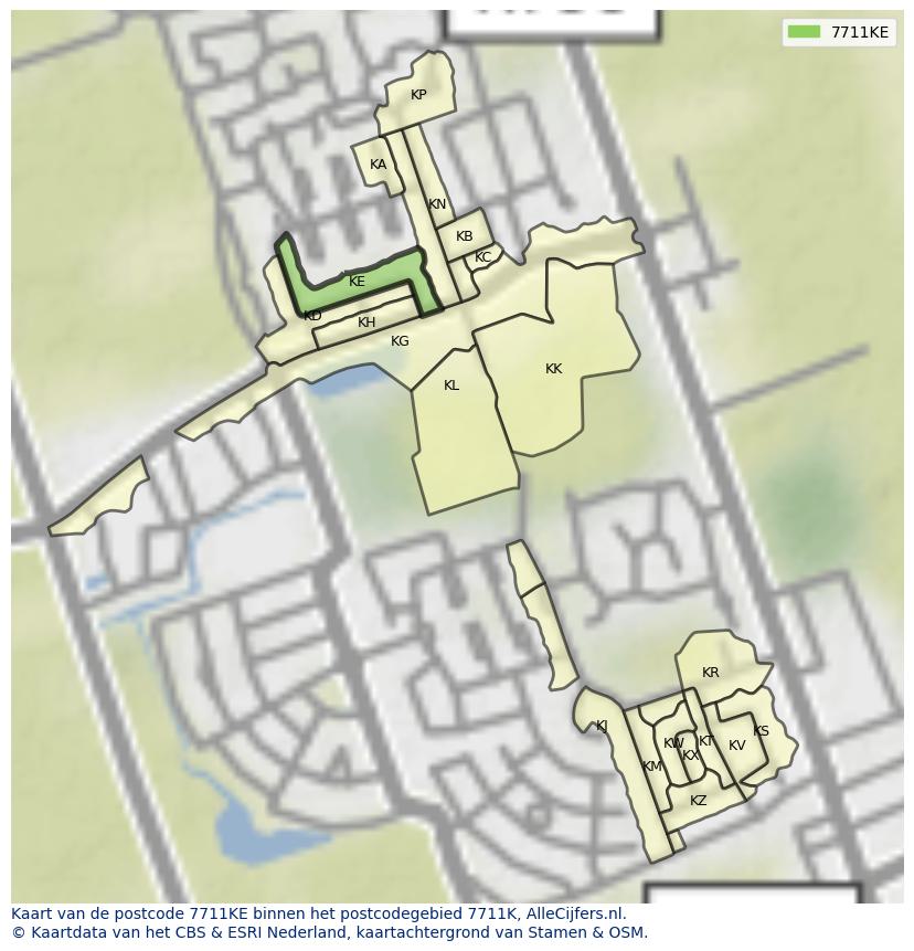 Afbeelding van het postcodegebied 7711 KE op de kaart.