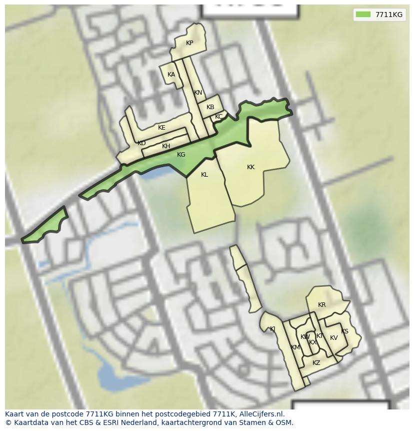 Afbeelding van het postcodegebied 7711 KG op de kaart.