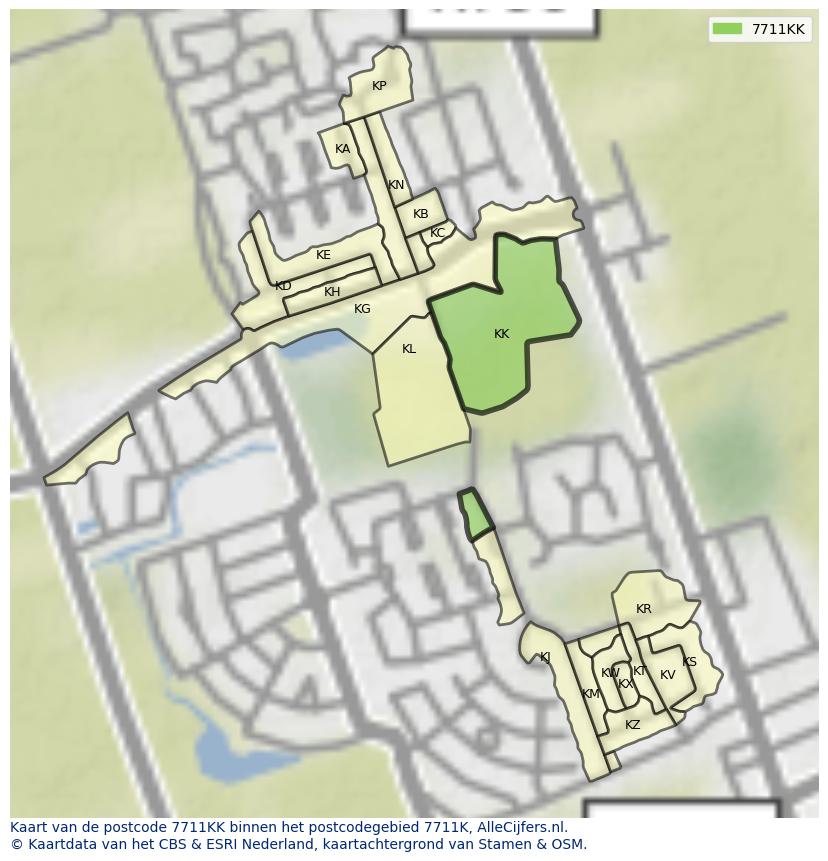 Afbeelding van het postcodegebied 7711 KK op de kaart.