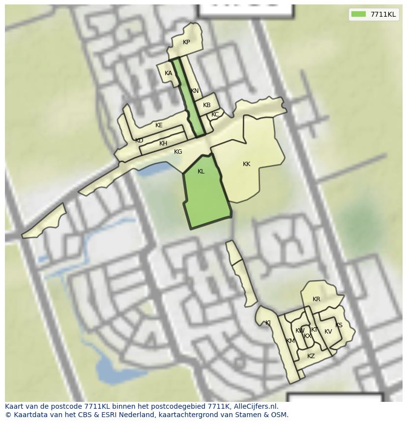 Afbeelding van het postcodegebied 7711 KL op de kaart.