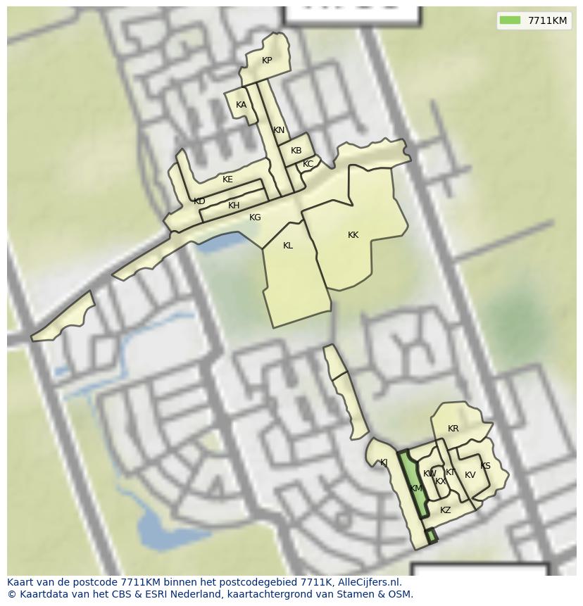Afbeelding van het postcodegebied 7711 KM op de kaart.