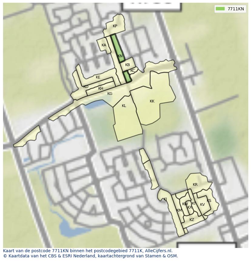 Afbeelding van het postcodegebied 7711 KN op de kaart.