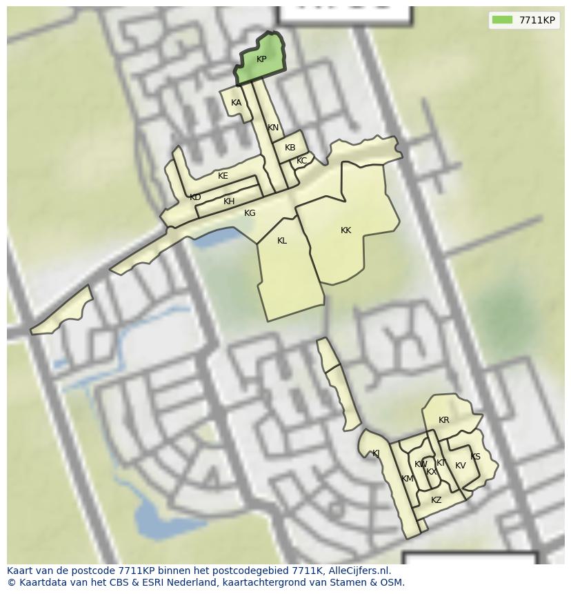 Afbeelding van het postcodegebied 7711 KP op de kaart.
