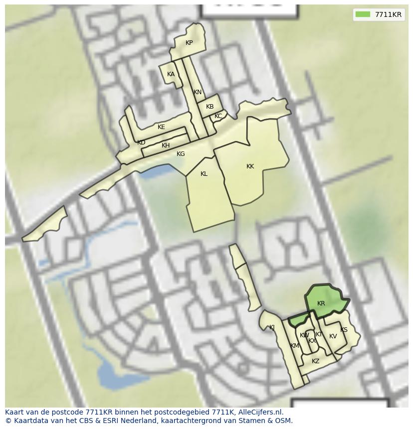 Afbeelding van het postcodegebied 7711 KR op de kaart.