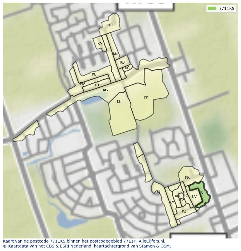 Afbeelding van het postcodegebied 7711 KS op de kaart.