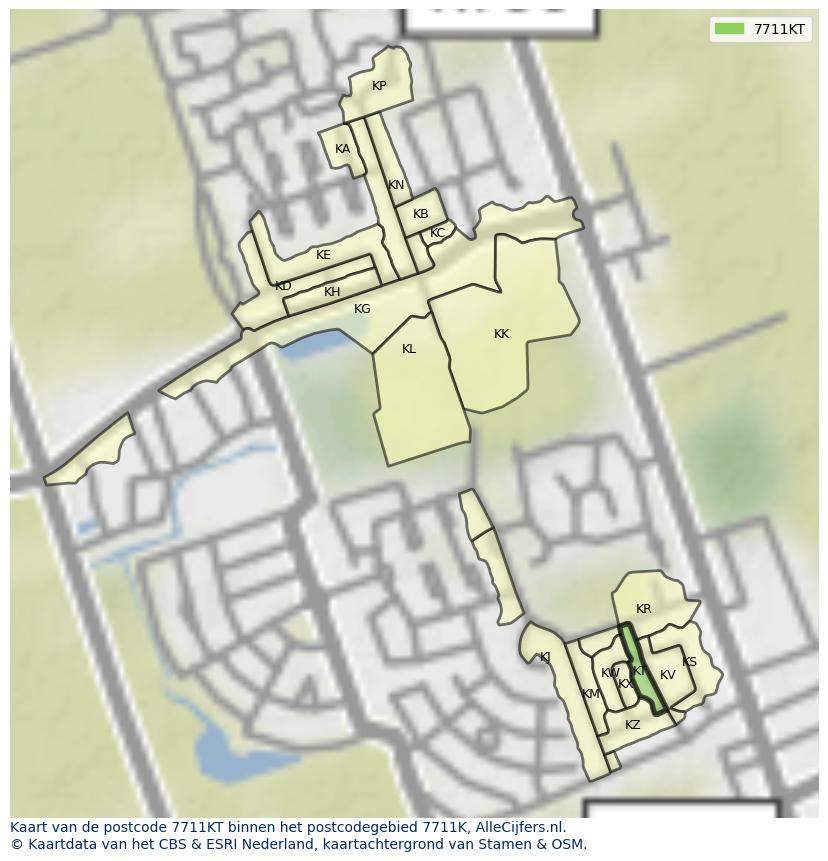 Afbeelding van het postcodegebied 7711 KT op de kaart.