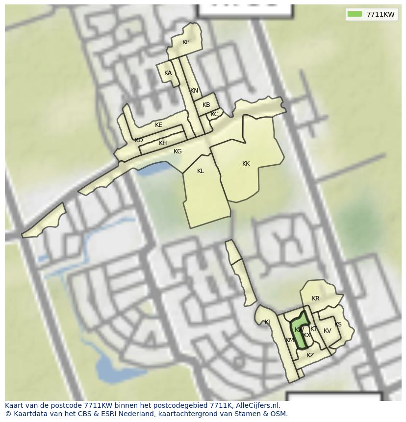 Afbeelding van het postcodegebied 7711 KW op de kaart.