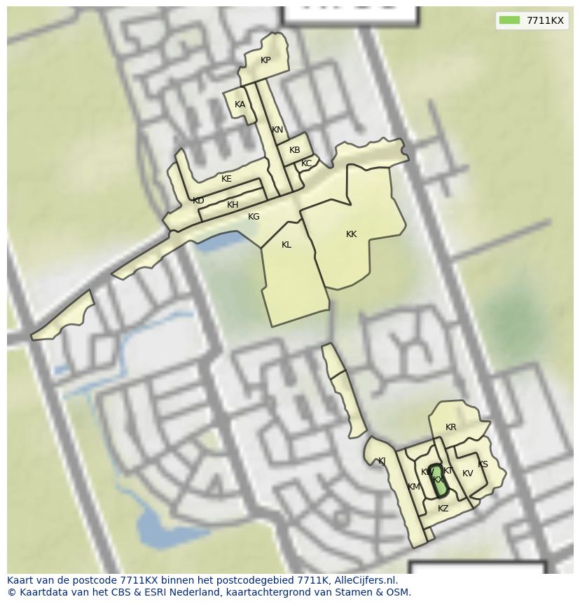 Afbeelding van het postcodegebied 7711 KX op de kaart.