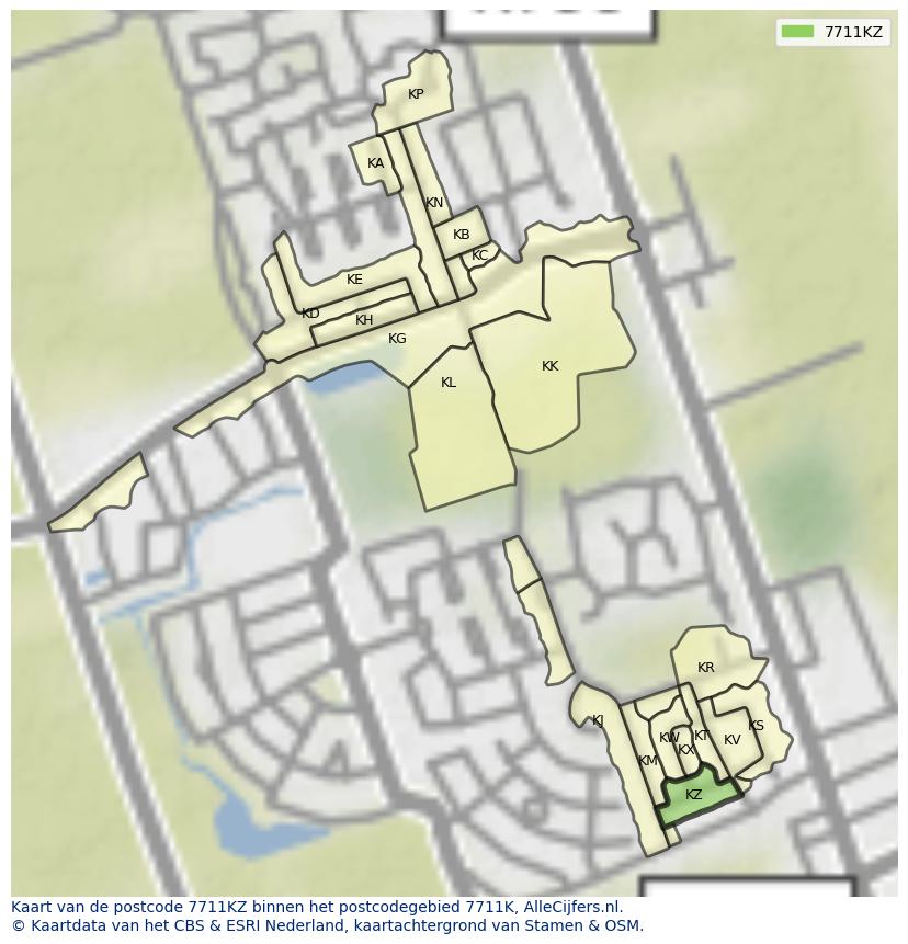 Afbeelding van het postcodegebied 7711 KZ op de kaart.