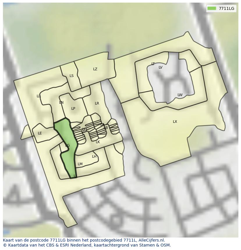 Afbeelding van het postcodegebied 7711 LG op de kaart.