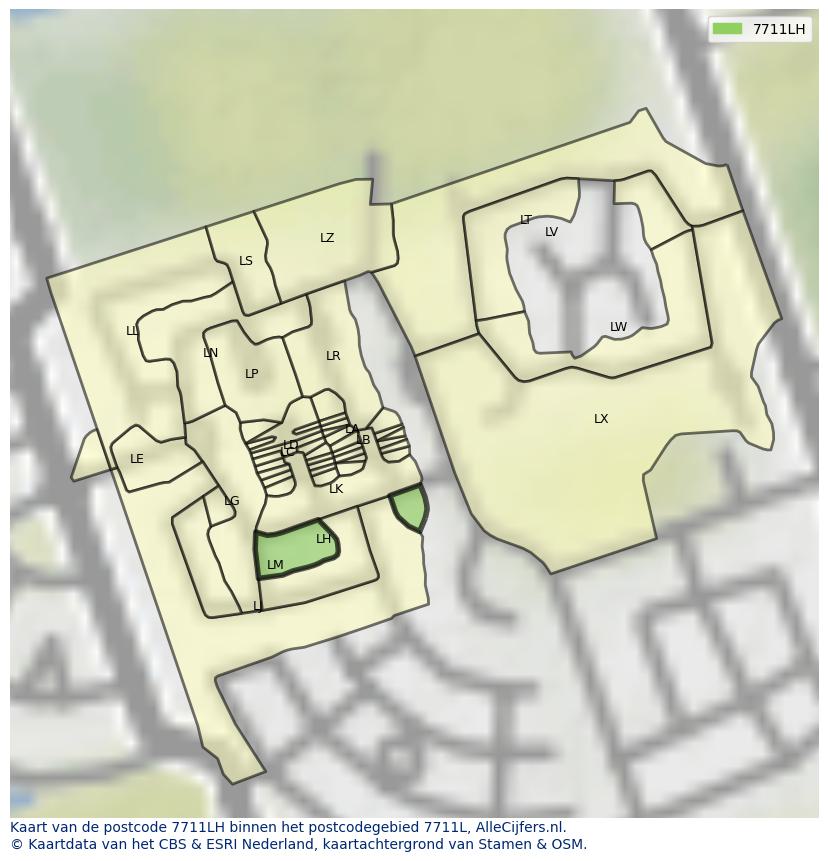 Afbeelding van het postcodegebied 7711 LH op de kaart.