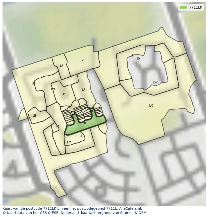 Afbeelding van het postcodegebied 7711 LK op de kaart.