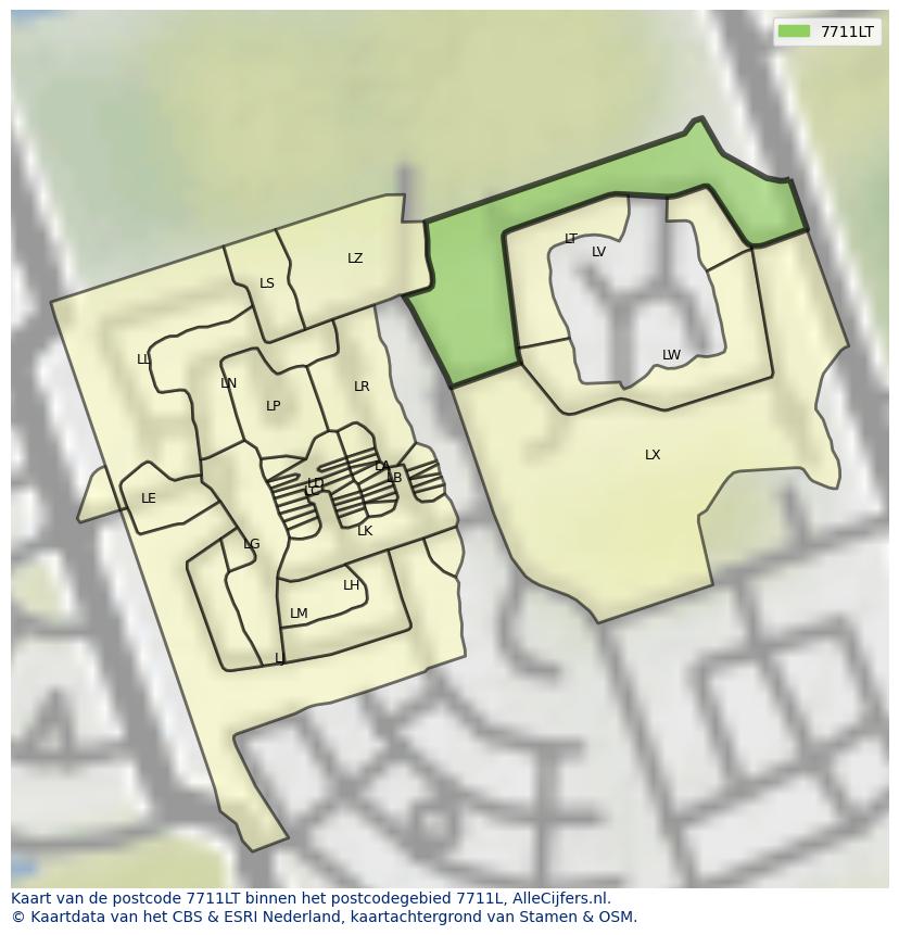Afbeelding van het postcodegebied 7711 LT op de kaart.