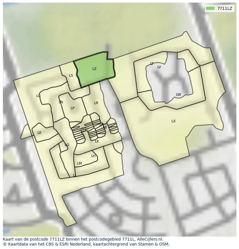 Afbeelding van het postcodegebied 7711 LZ op de kaart.