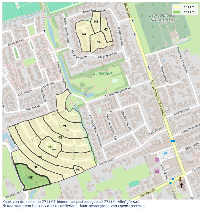 Afbeelding van het postcodegebied 7711 MZ op de kaart.
