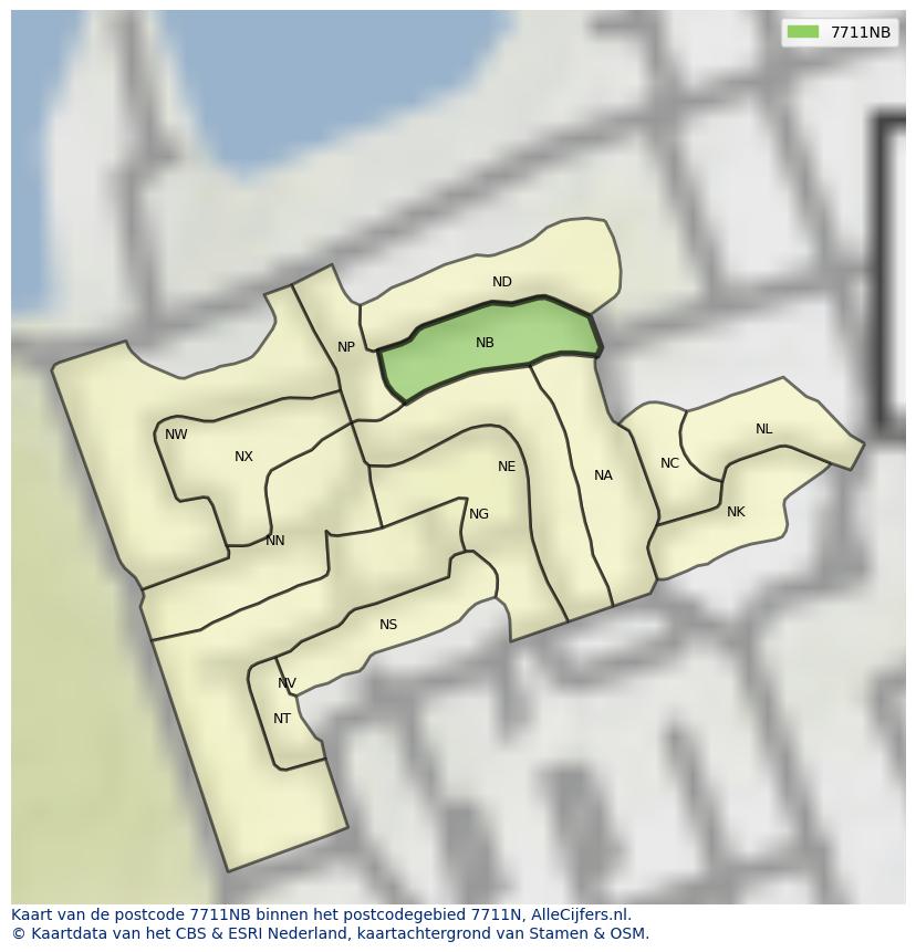 Afbeelding van het postcodegebied 7711 NB op de kaart.