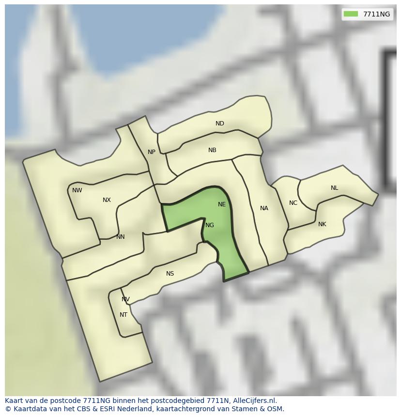 Afbeelding van het postcodegebied 7711 NG op de kaart.
