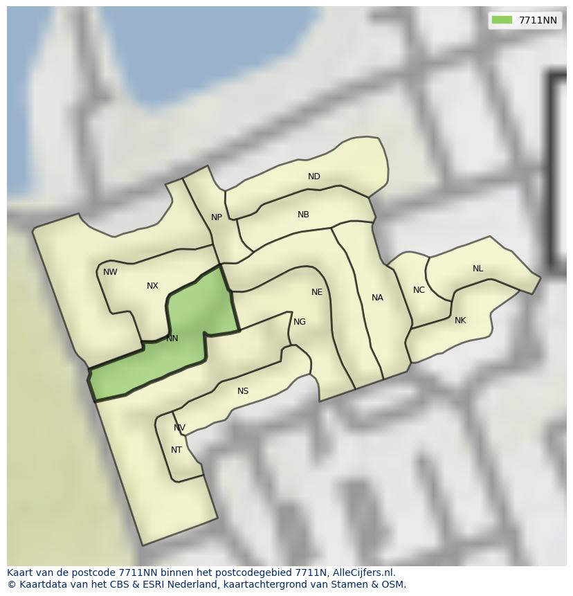 Afbeelding van het postcodegebied 7711 NN op de kaart.