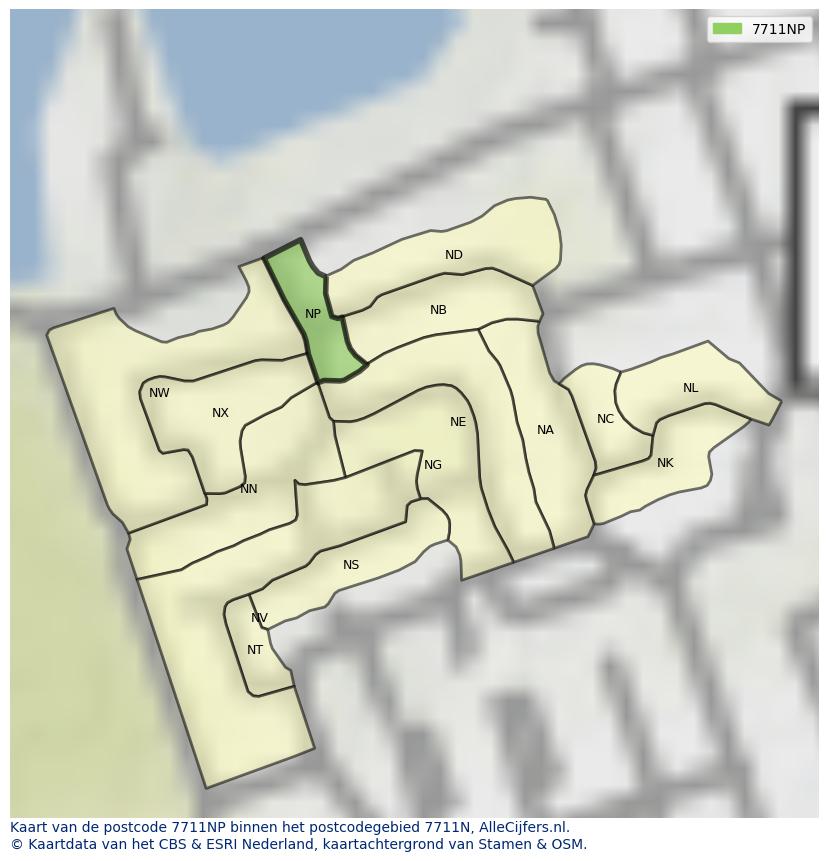 Afbeelding van het postcodegebied 7711 NP op de kaart.