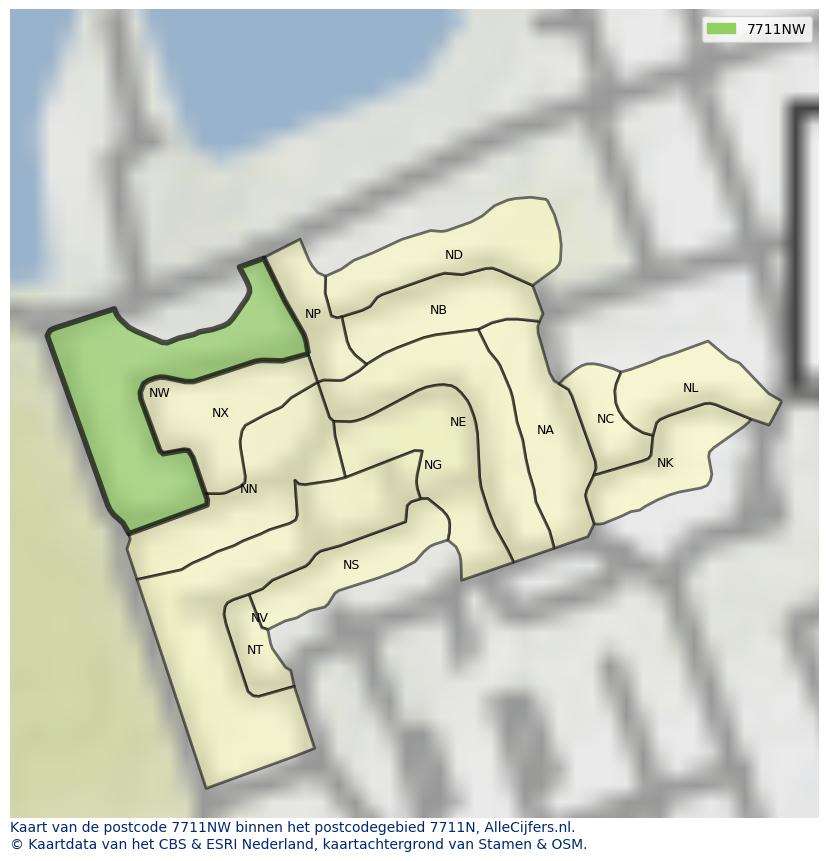 Afbeelding van het postcodegebied 7711 NW op de kaart.