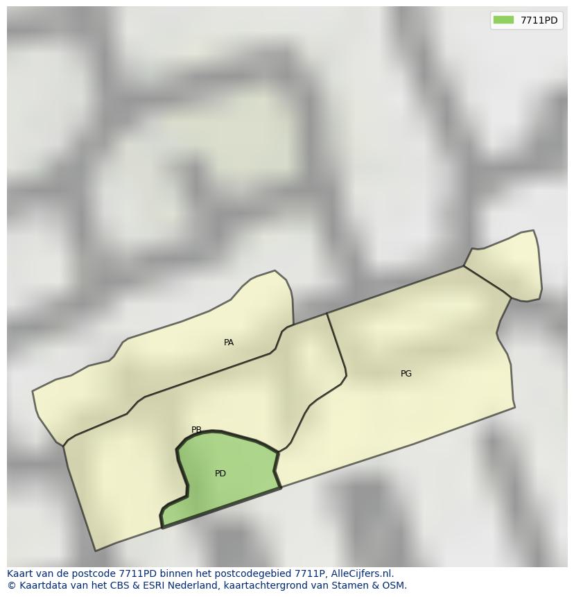 Afbeelding van het postcodegebied 7711 PD op de kaart.