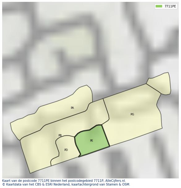 Afbeelding van het postcodegebied 7711 PE op de kaart.