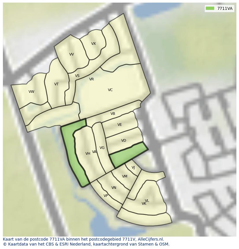 Afbeelding van het postcodegebied 7711 VA op de kaart.