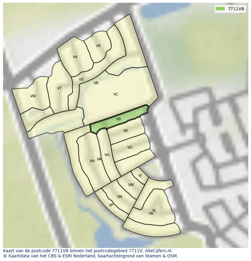 Afbeelding van het postcodegebied 7711 VB op de kaart.