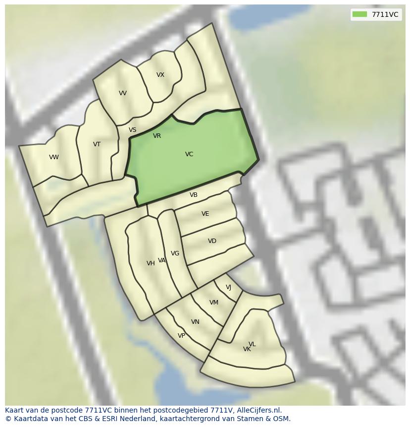 Afbeelding van het postcodegebied 7711 VC op de kaart.