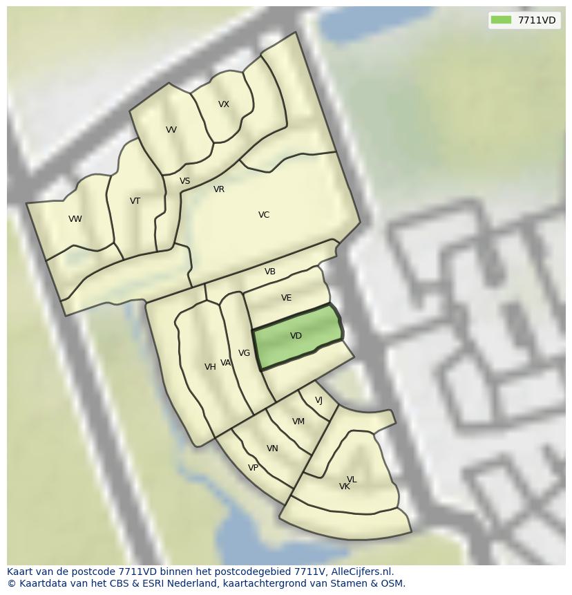 Afbeelding van het postcodegebied 7711 VD op de kaart.