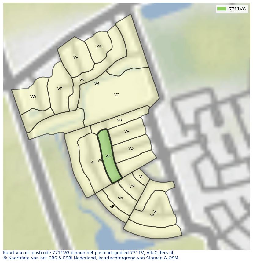 Afbeelding van het postcodegebied 7711 VG op de kaart.