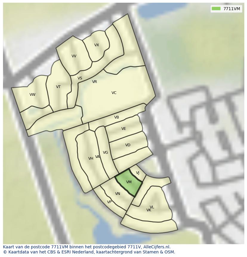 Afbeelding van het postcodegebied 7711 VM op de kaart.