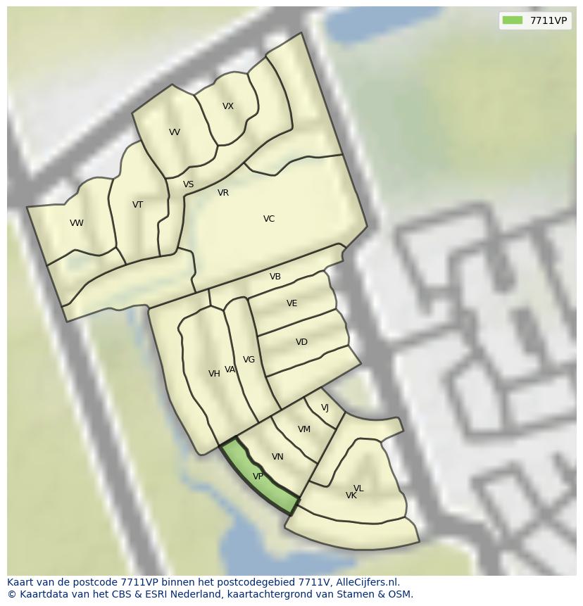 Afbeelding van het postcodegebied 7711 VP op de kaart.